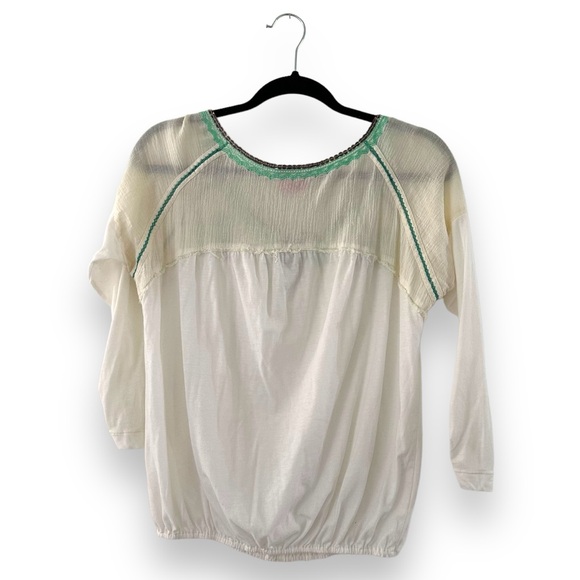 Free People Vintage White Mint Embrodeired Boho Peasant Top Size Small - Picture 6 of 8
